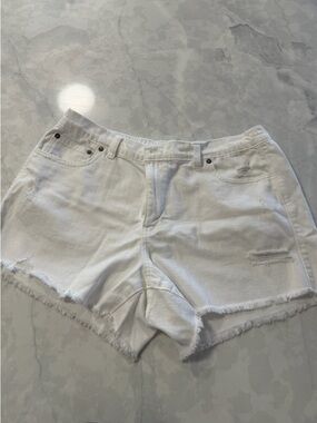 aerie White Distressed Denim Cutoff Shorts
